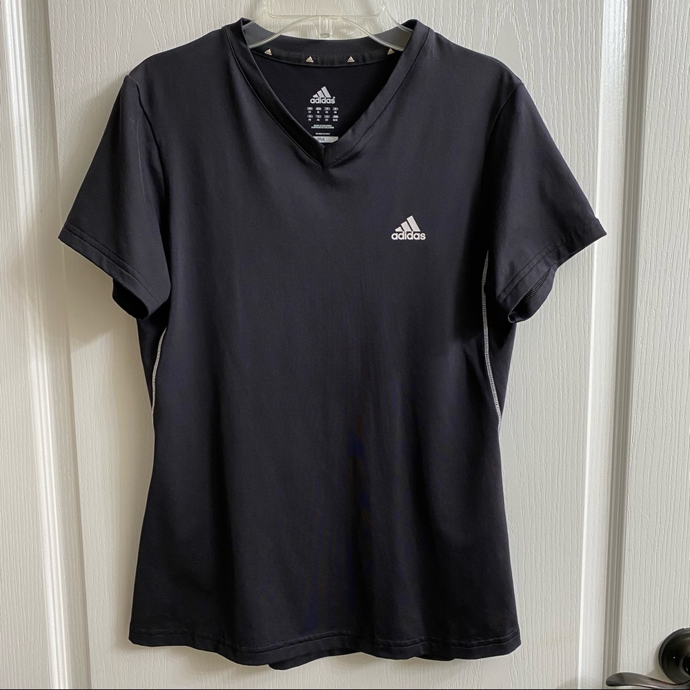 🤗  3/$20 Adidas Climalite Top Size M  Bust 30" Black with white stitching